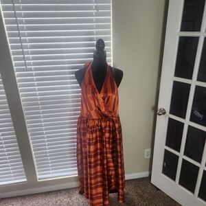 Vibrant Orange Striped Midi Dress